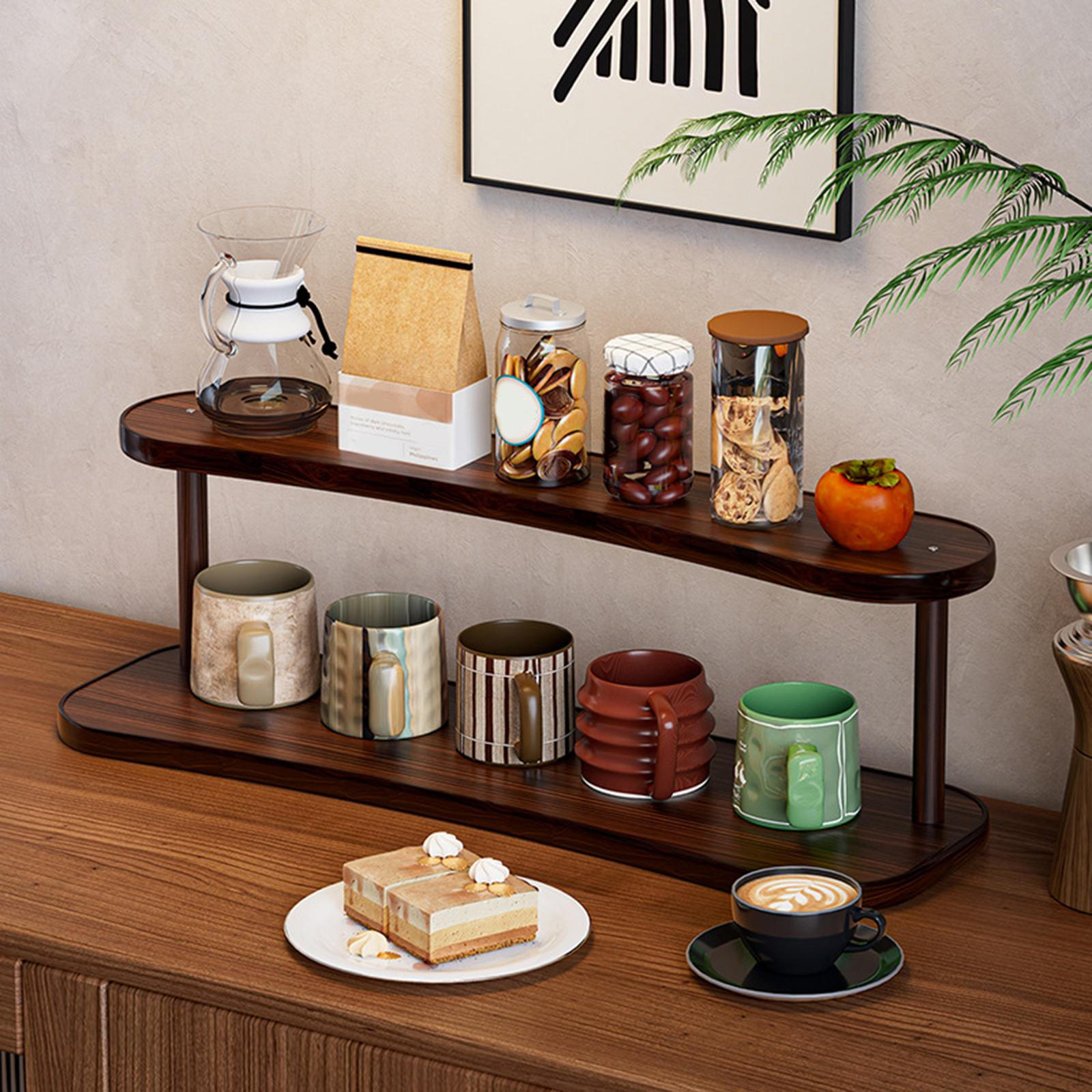 Coffee Station Organizer 2 Layer Countertop Tabletop Mug Shelf Holder Space Saving Storage 30cm