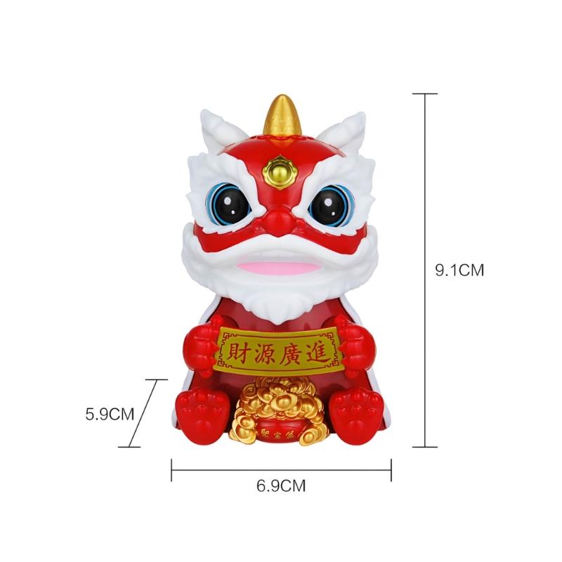 Lucky Lions Dance Solar Car Decoration Traditional Festival Dashboards Ornament Easy Installation For Home And Vehicle