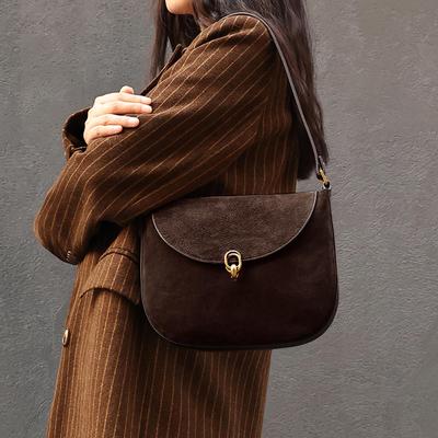 Stylish Women's Genuine Suede Leather Saddle Shoulder Bag for Casual Commutes