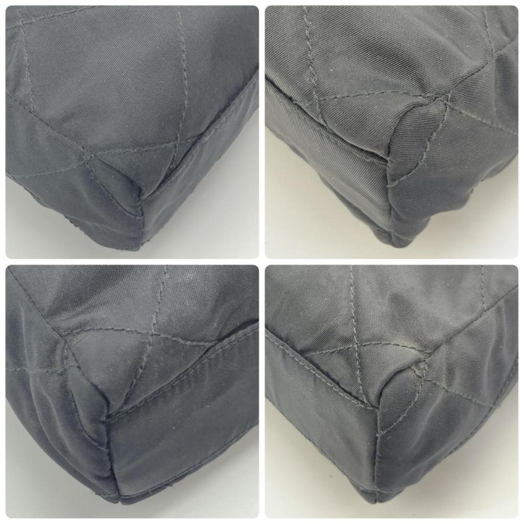 PRADA Shoulder Bag Quilted Gold Chain Tessuto Nylon Leather Black Women's Triangle Plate Logo