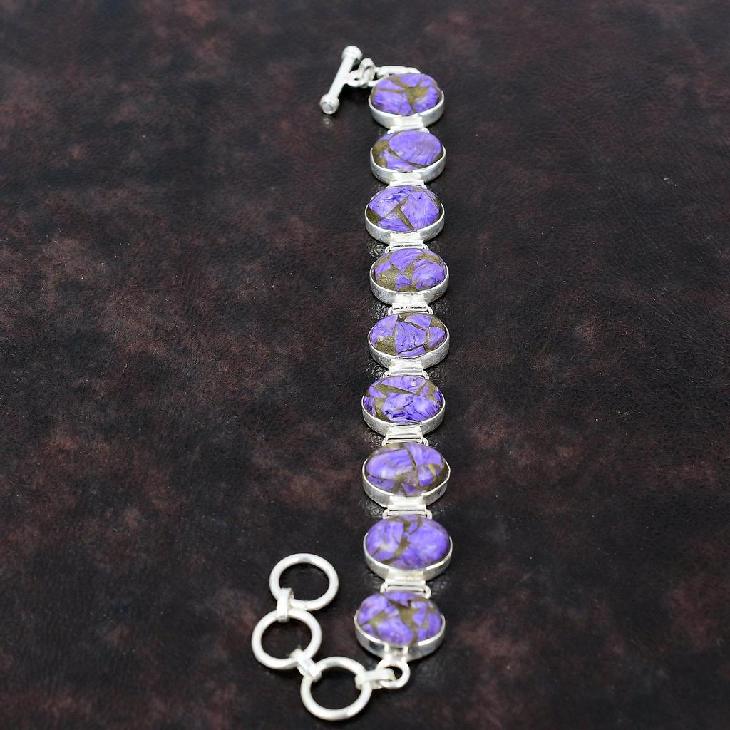 Kupfer Charoit Armband 925 Sterling Silber Armband Verstellbares Kettenarmband Natürlicher Edelstein Handgefertigter Schmuck Tolles Armband für Geschenke