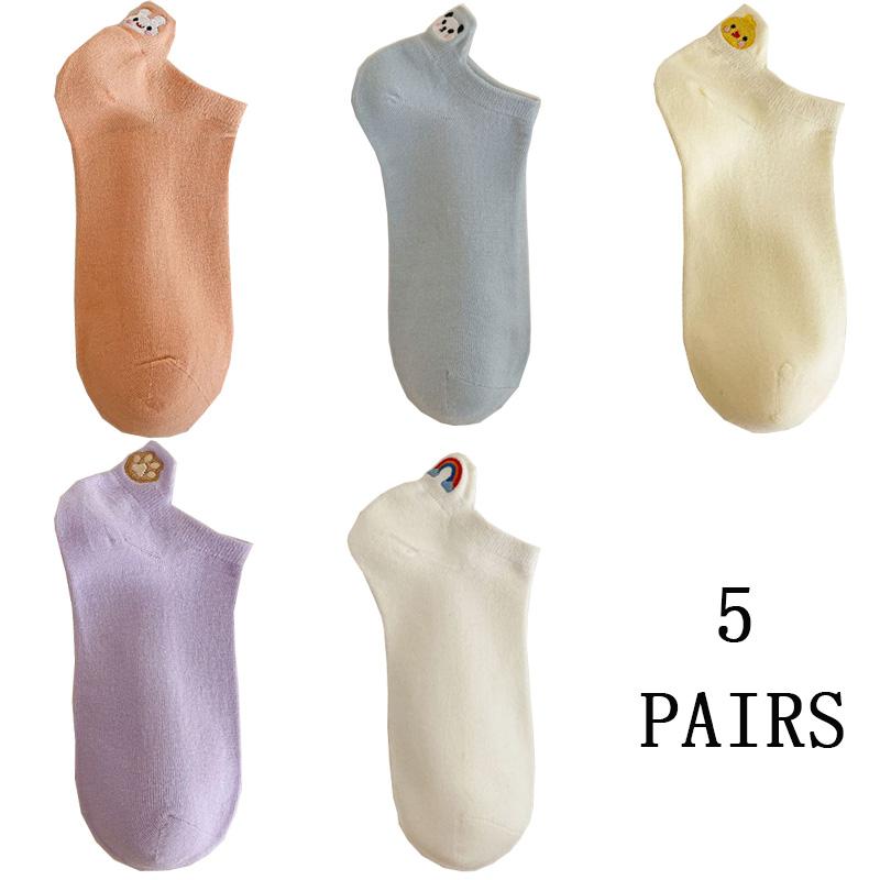 5 Pairs Cute Socks For Women Korean Style Animal Kawaii Socken Female Fashion Short Socks Cotton 100% Set Pack Summer Low Cut