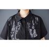 Dimanaf 2025 Plus Size New Summer Blouse Short Sleeve Vintage Printing Casual Women Loose Tops Buttons Shirts