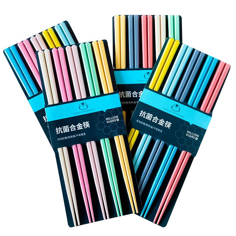 5Pairs Chinese Chopsticks Reusable Mixed Color Chopstick Sushi Noodle Sticks Household Kitchen Tools Party Supplies