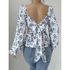 Women'S Fresh And Sweet T-Shirt Autumn And Winter Square Neck Bubble Sleeve Explosive Floral Long Sleeved Top