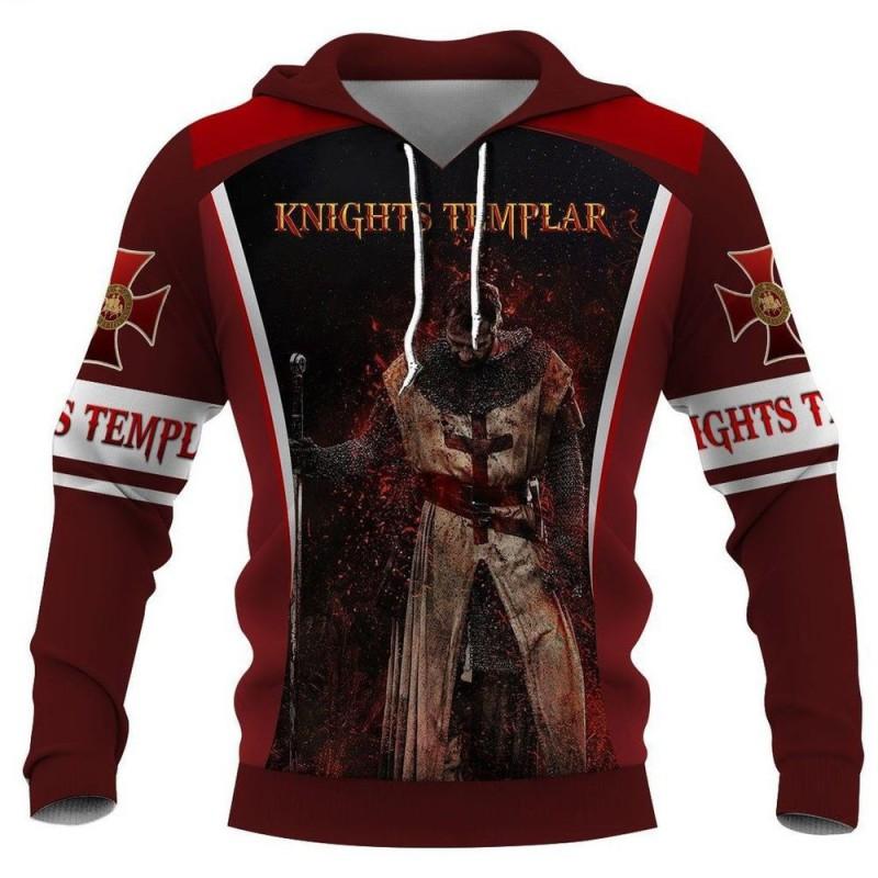 Mens Hooded Sweatshirt With 3D Digital Knight Print Loose Fit Hip Hop Style Fall