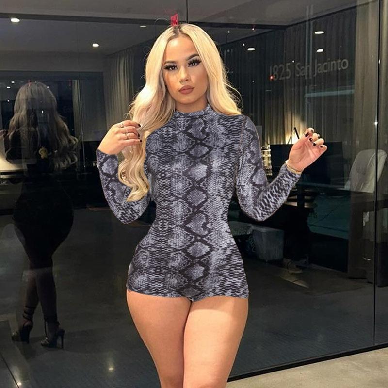 2024 Women's Trendy Leopard Print Long-Sleeve Tight-Fit Jumpsuit