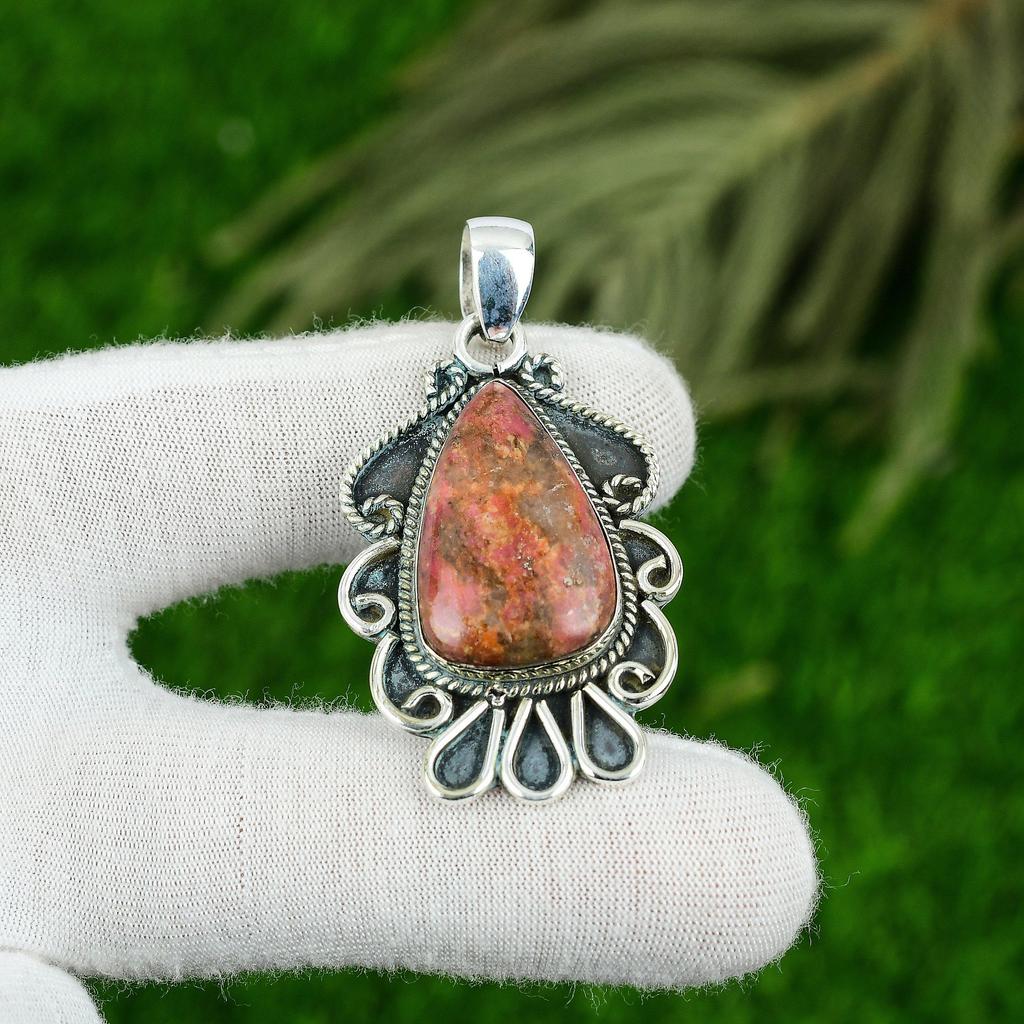 Daughters Day Sale Thulite Stone Trendy Elegant Bezel Pendant Sterling Silver
