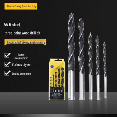 Three-Point HSS Woodworking Drill Bit Set - Spiral, Double-Edged Twist Bits & Positioning Hole Opener