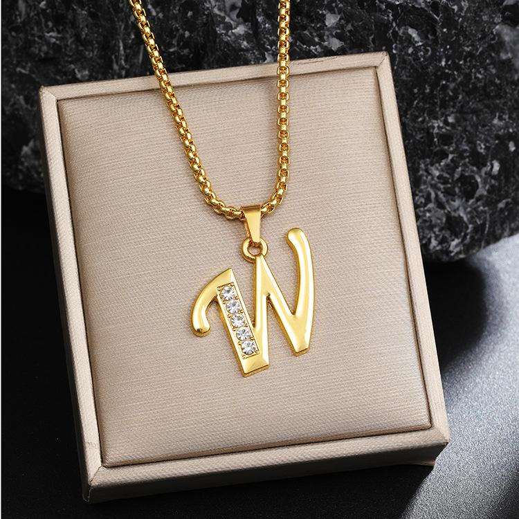 Nový 26 diamantový náhrdelník s anglickými písmeny pro muže a ženy, trendy a kreativní náhrdelník s přívěskem osázeným diamanty