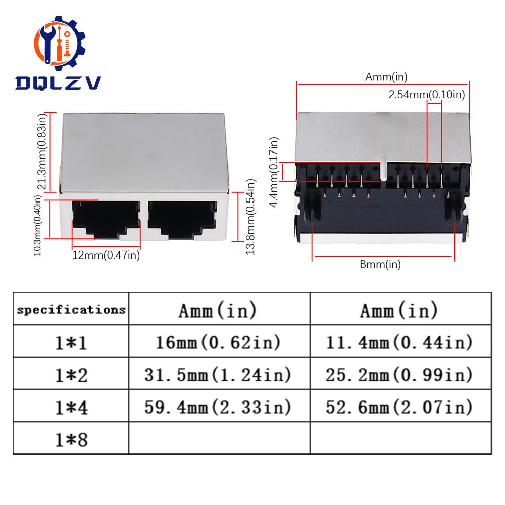 RJ45 1 2 4 6 8 Port Shielded Modular 21MM PCB Jack 8P8C Right Angle Through Hole Pcb Network Connector
