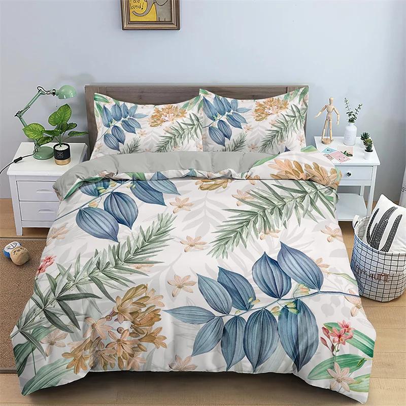 Copripiumino Botanico Floreale King Foglie Fiori Set Biancheria da Letto Microfibra Fiore di Primavera Copripiumino Singolo Doppio Per Adolescente Adulto