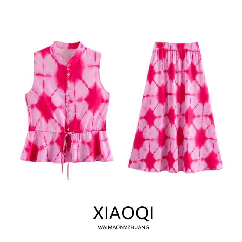 Fashion Style 2024 Summer New Arrival Women's Clothing Stylish All-Matching Sleeveless Suit Print Tops Mid-Waist Skirt