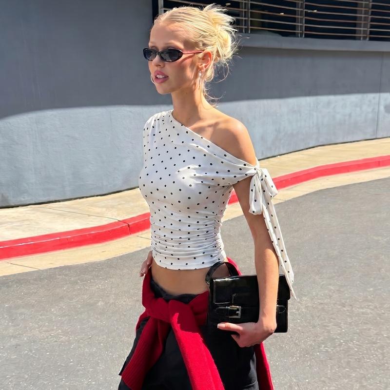 Europe and the United States hot-selling women's clothing summer new polka dot printing women's T-shirt slim and thin versatile sleeveless top