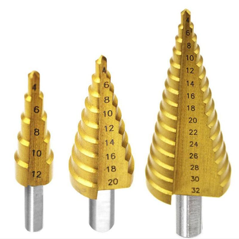 1/3Pc Professional HSS Steel Large Step Cone Triangular Handle Coated Metal Drill Bit Cut Tool Set Hole Cutter 4-12/20/32mm