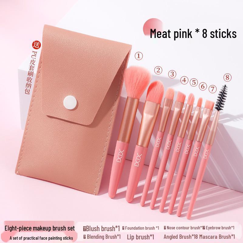 Xixi 8-Piece Beginner Makeup Brush Set: Eyeshadow, Loose Powder, Foundation Brushes with Soft Bristles, Portable Beauty Tools.