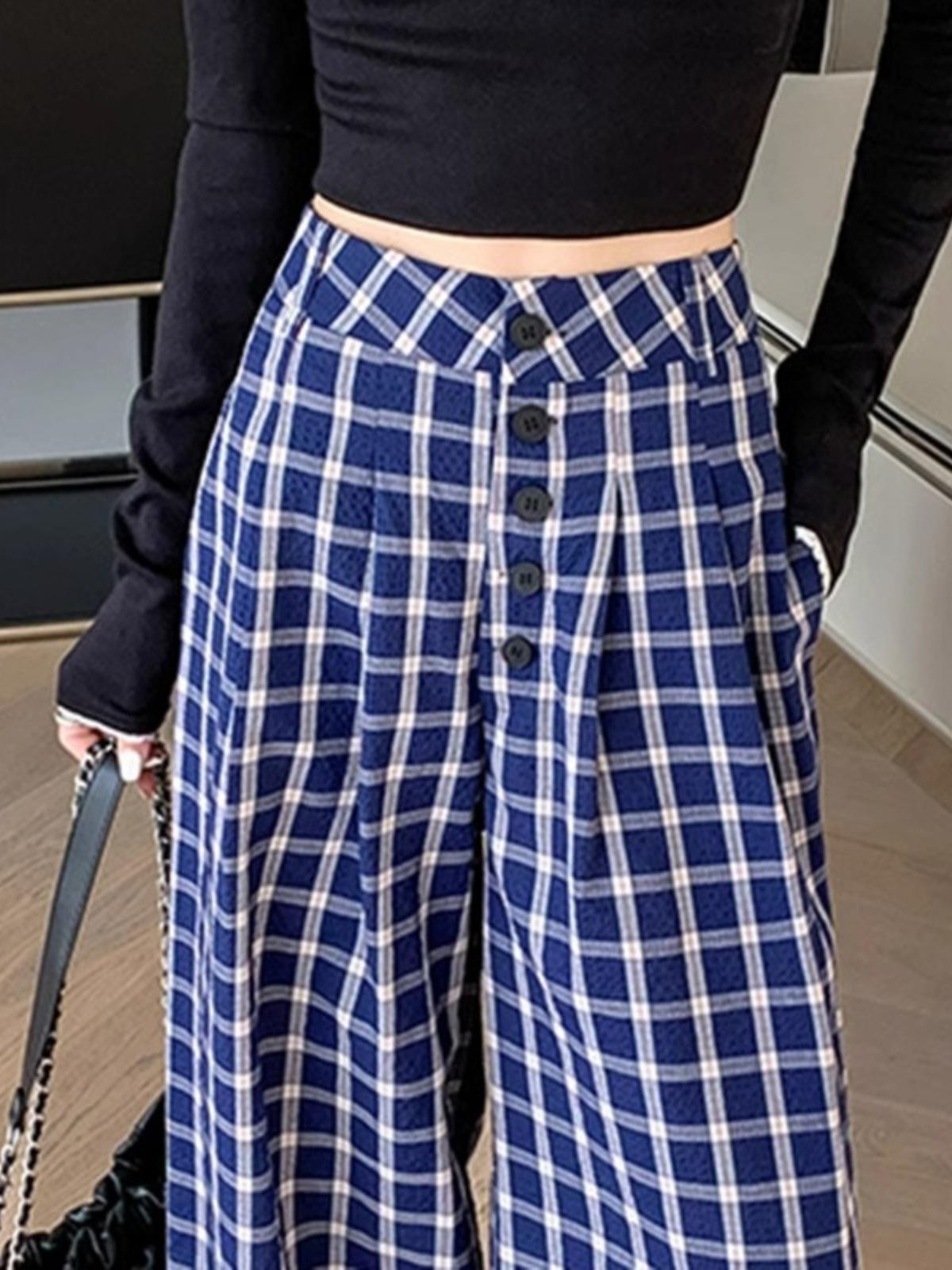 

Women s Loose Plaid Wide-Leg Floor-Length Pants - Early Spring Collection M (Recommended for 96-105 jin)