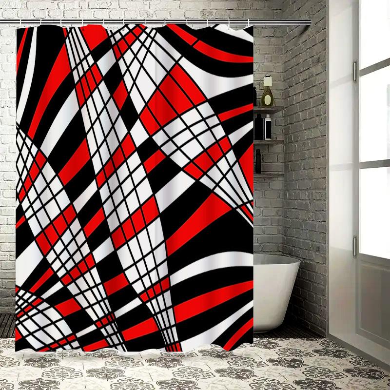 

Red White Black Shower Curtain Waterproof Bath Decor Abstract Modern Printing Washable Polyester Home Accessory 72x84 (183cm x 2 90x180cm