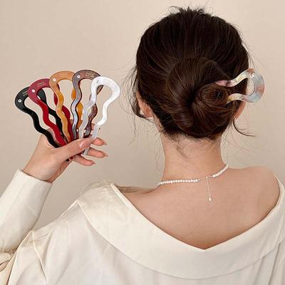 Bastoncino per capelli French Twist Fermaglio per capelli Acetato Ondulato Forcina a U Vintage Tartarugato Accessori Copricapo per Chignon da Donna