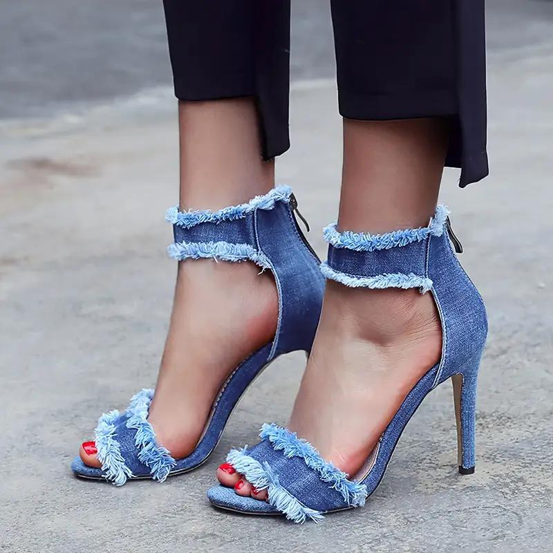 Fashion 2024 Women New Comfortable Bag Heel Zipper Open Toe Spring Summer Minimalist Outdoor High Heel Big Size Sandals Shoes for Women