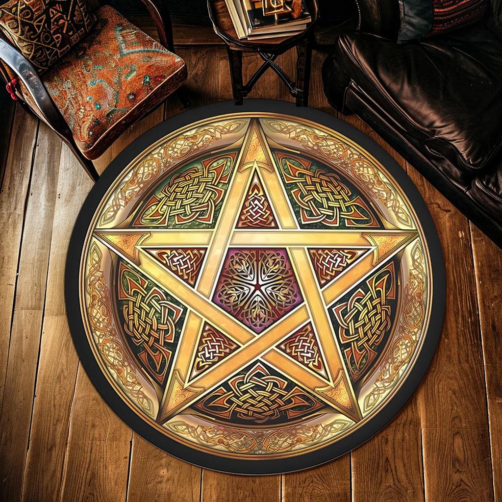 Univerzální vzorovaný koberec The Love Witch, Gotická červená, Černý pentagram Podložka pod nohy, Koberce na konferenční stolek, Domácí dekorace, Koberec do místnosti