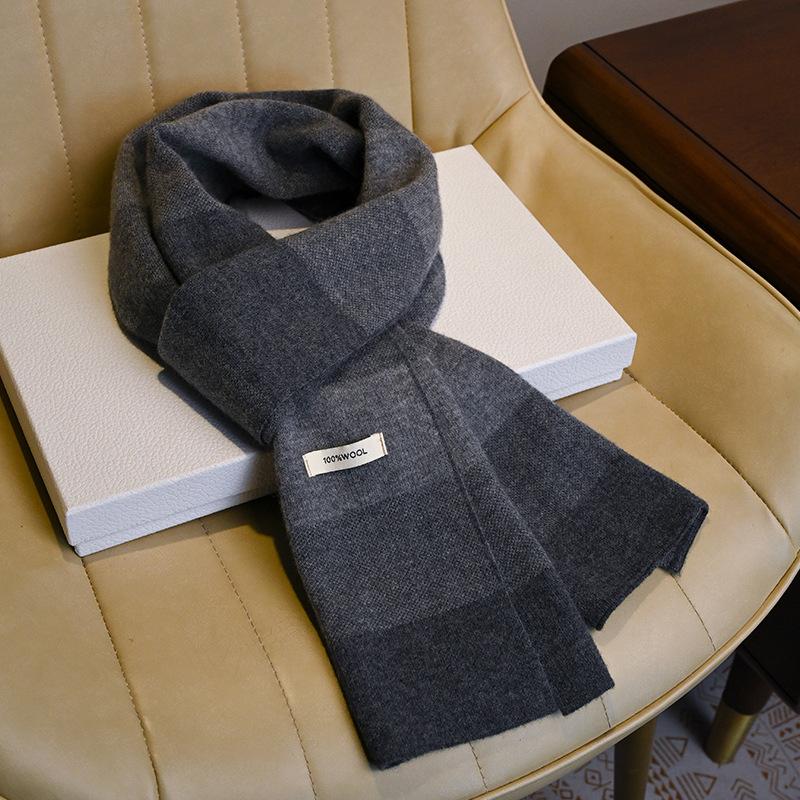 Striped Scarf Men's Father Men's Winter Pure Wool Thickened Medium and Old 2025 People's Scarf Elderly Scarf