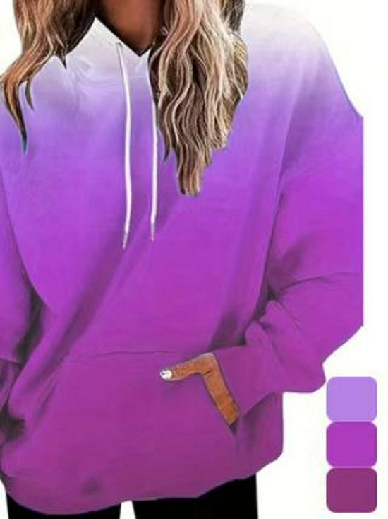 2025 Gradient Blue Hooded Sweatshirt: Women's Loose Fit with Drawstring, Pockets, and Long Sleeves