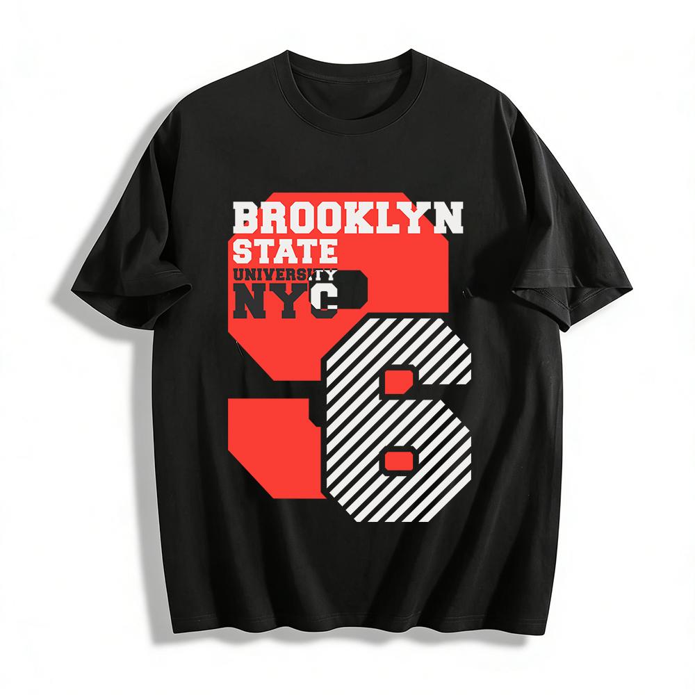 

Brooklyn State NYC College Style Graphic Casual Short Sleeve Tee Pure cotton T-shirt XXS
