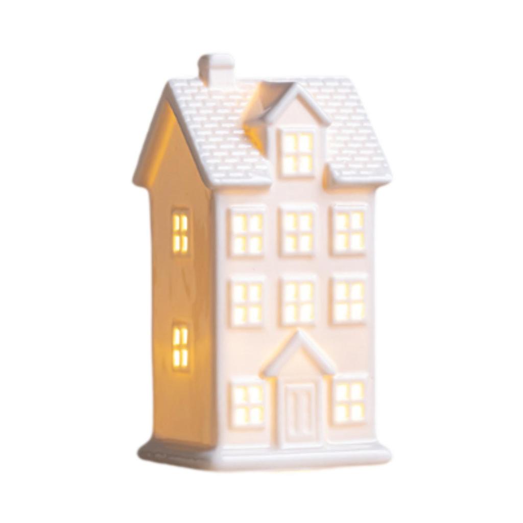 Ceramic Christmas Home Decorations Lighted Christmas House Figurine with Light Xmas Crafts Creative LED Hollow House