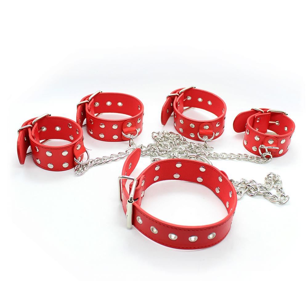 Sex Toys Faux Leather Handcuffs Neck Collar Wrist Ankle Cuffs BDSM Bondage Set Shackles Erotic Restraint Adult Slave Game Sex Toys