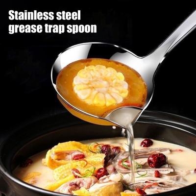 1/2Pcs Oil Separator Soup Ladle Stainless Steel Grease Filter Scoop with Spout Fat Separator Oil Strainer Kitchen Cooking Filtering Spoon