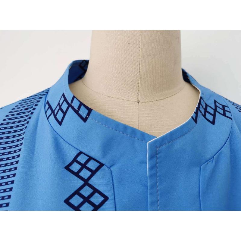 Rochie patchwork boemă de damă cu mâneci clopot, guler înalt și mâneci trei sferturi