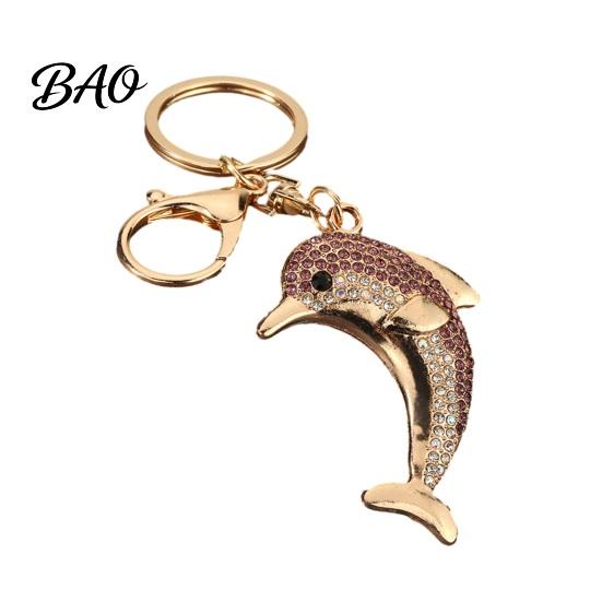 Rhinestone Pendant Keychain Pendant, Sparkling Rhinestones Dolphin Shape Keychain, Electroplated Surface Durable Charm Key Holder with Ring