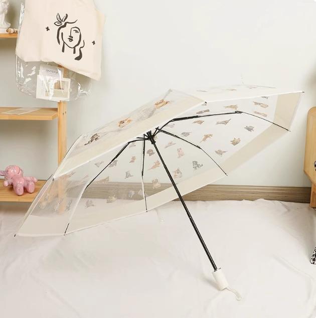 Japanese-Style Cute Black Kitten Umbrella: Fully Automatic, Large, Transparent, Reinforced Long Handle