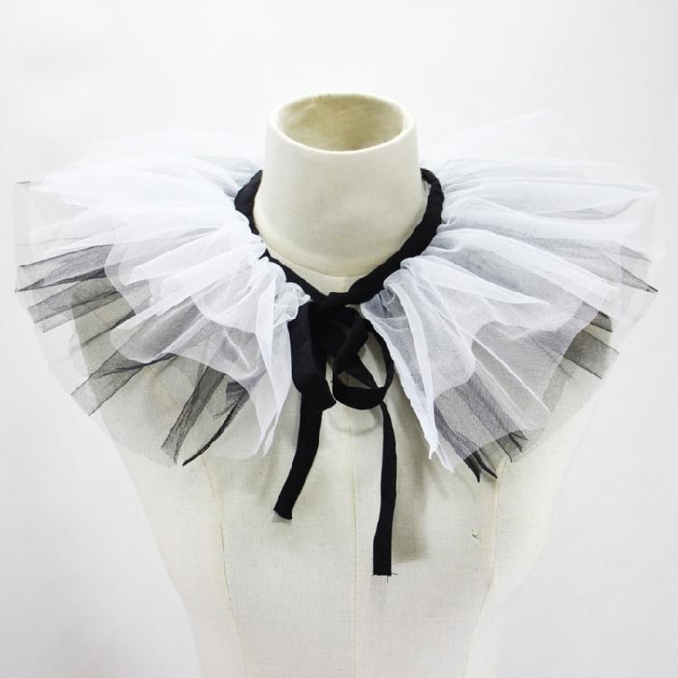 Vintage Ruffle Fake Collar Victorian Black White Tulle Shawl Necklace for Women