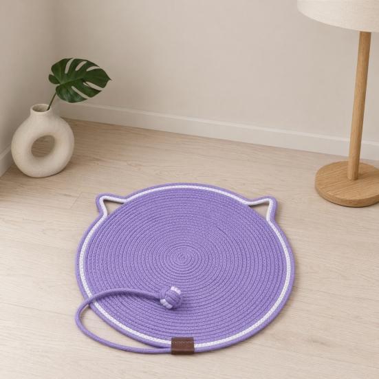 Cat Scratching Pad, Woven Cotton Rope Cat Scratcher with Bait Ball And Cute Ear Design, Indoor Cat Scratcher Mat for Furniture