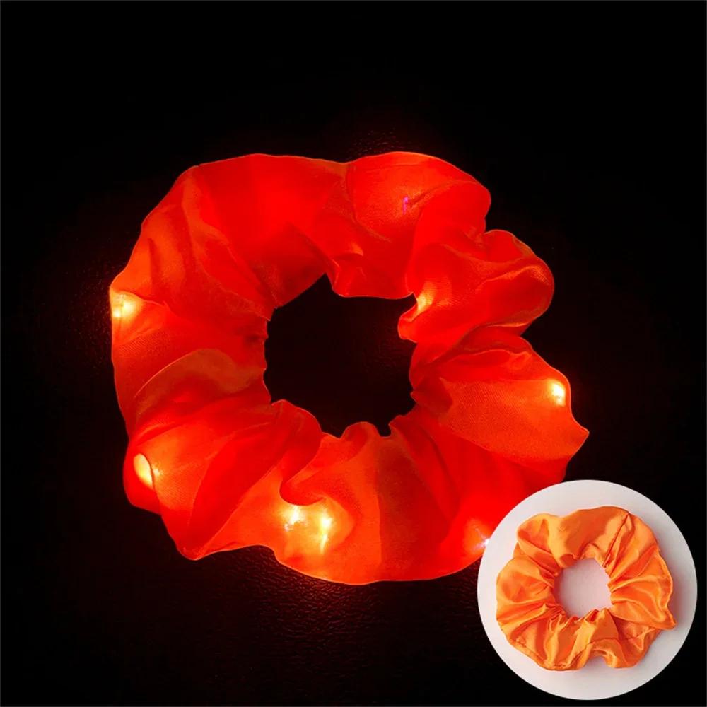 LED Luminous Hair Rope Girls Light Up Elastic Ponytail Scrunchies Glow In The Dark Headwear Party Hair Band Hair Accessories