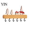 Kitchen Tool Storage Rack Key Holder with 6 Hooks, Solid Wood Entryway Organizer Rack, Wall No Drill for Mounted Space Saving Hook Keys Pet
