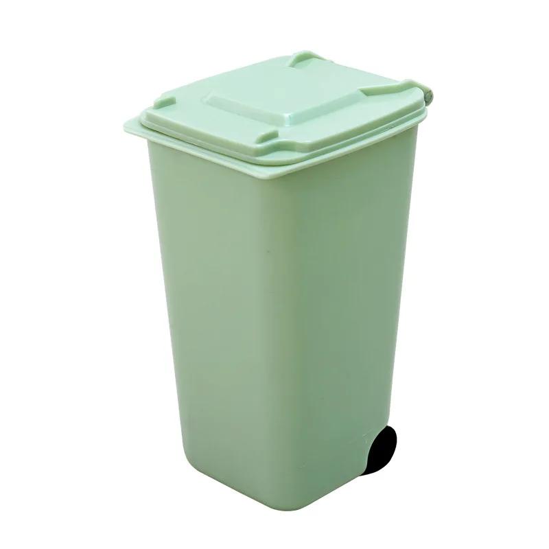 Mini Desktop Prullenbak 4 kleuren Afval Opbergdoos Woonkamer Salontafel met Deksel Kleine Papierbak Plastic Vuilniszak groen
