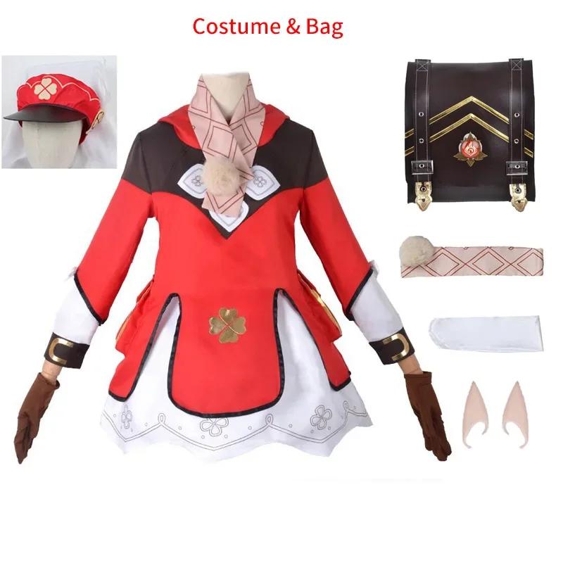 Game Impact Klee Cosplay Costume Wig With Hat Full Set Cute Loli Dress Klee Dodoco Backpack Bag For Kids Cosplay