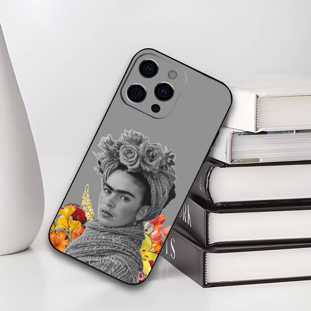 Θήκη Τηλεφώνου Art Frida Kahlo Για iPhone 17,16,15,14,13,12,11 Plus,Pro Max,XS,Μαύρο Κάλυμμα από Μαλακή Σιλικόνη