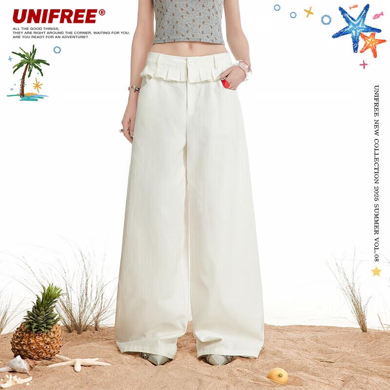 UNIFREE Korean Style Ruffle Hem Wide-Leg Pants XL