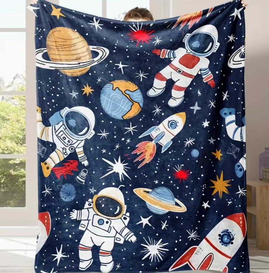 Útulná deka astronauta - Měkký flanelový fleece Vesmírný tématický přehoz Planety Celoroční přehoz Postel Pohovka Cestování Kempování Dekorace pokoje
