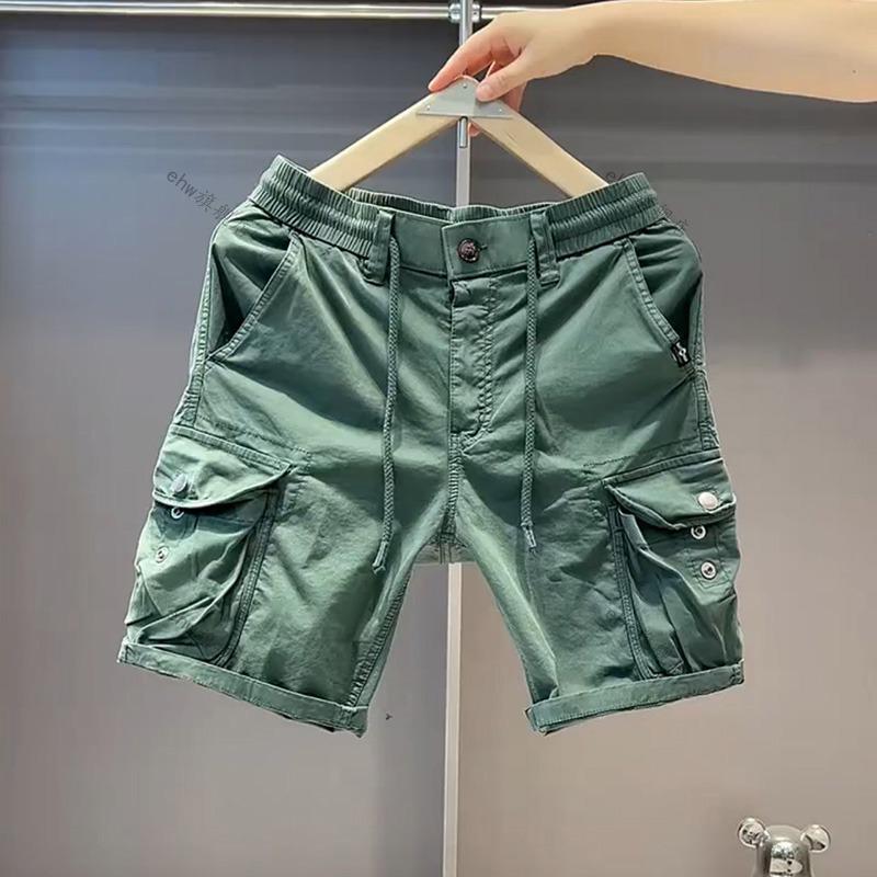 2025 Summer Men's Casual Stretchy Loose Workwear Shorts with Multiple Pockets, Five-Point Length.