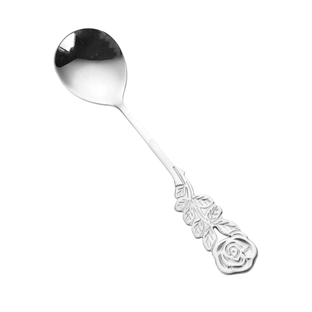 3pcs Stainless Steel Mini Dessert Spoon Rose Handle For Coffee Tea Cappuccino Ice Cream Sugar Stirring Creative Flatware Home