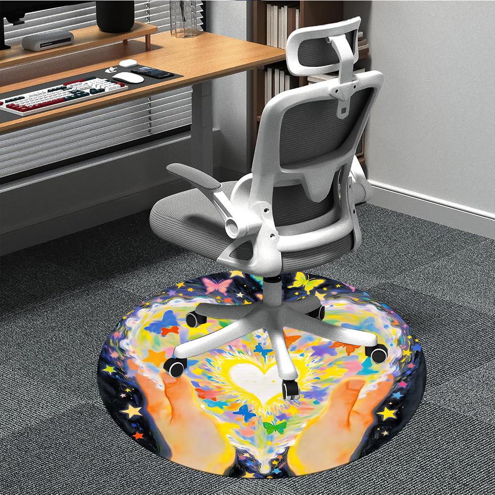 

1pc Heart Butterflies Office Round Area Rug, Indoor Mat Suitable ForOffice, Under Office Chairs Bedroom Living Room Home Decor, Room Deco T207 80cm by 80cm