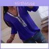 Chic Ladies Casual Plus Size V-neck T Shirt With Long Sleeves And Sequins