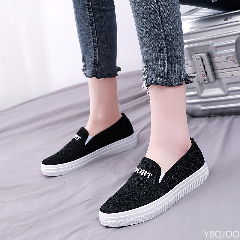 Fashion Women's Sports Canvas Shoes New Casual Flat Bottomed Shallow Mouth Sequin Platform Sports One Foot Kick Zapatos Mujer Sneakers