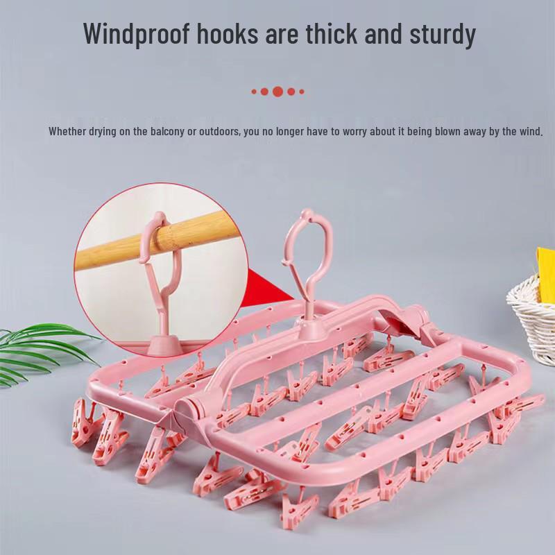 Windproof Foldable 32-Clip Hanger for Drying Clothes, Pants, Socks, and Underwear