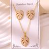 Luxury Trendy Black Enamel Leaf Design Jewelry Set High Quality Stainless Steel Gift for Women